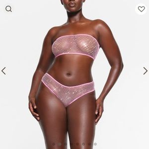 Skims Swarovski stretch net bandeau bubble gum size small